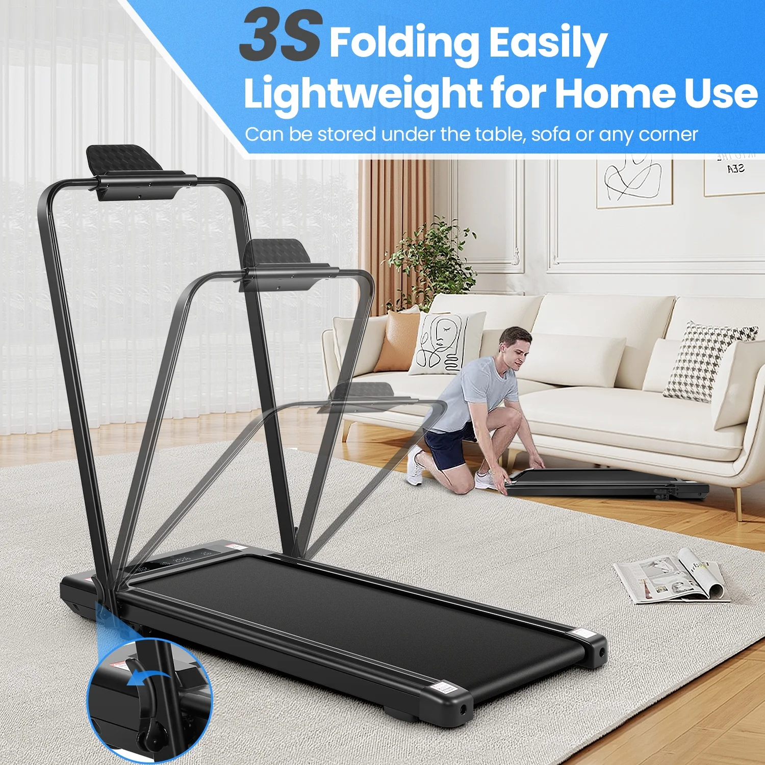 Tikmboex 2 in 1 Under Desk Treadmill with ?2.5HP Strong Motor LED and Supports 3-Ways Control for Home Office Compact Walking Pad