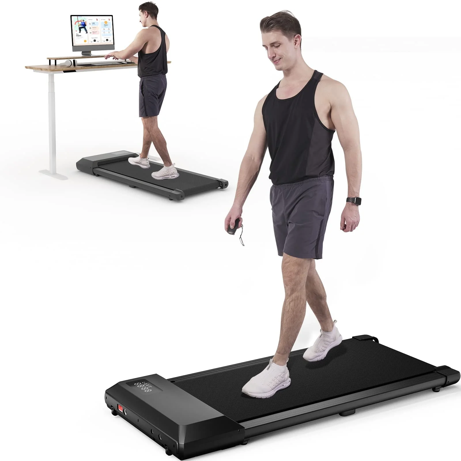 Superun 2.5Hp Walking Pad, 35.5*15.5 Walking Area 2 in 1 Under Desk Treadmill,300lb Walking Treadmill with Remote Control and LED Display, Quiet