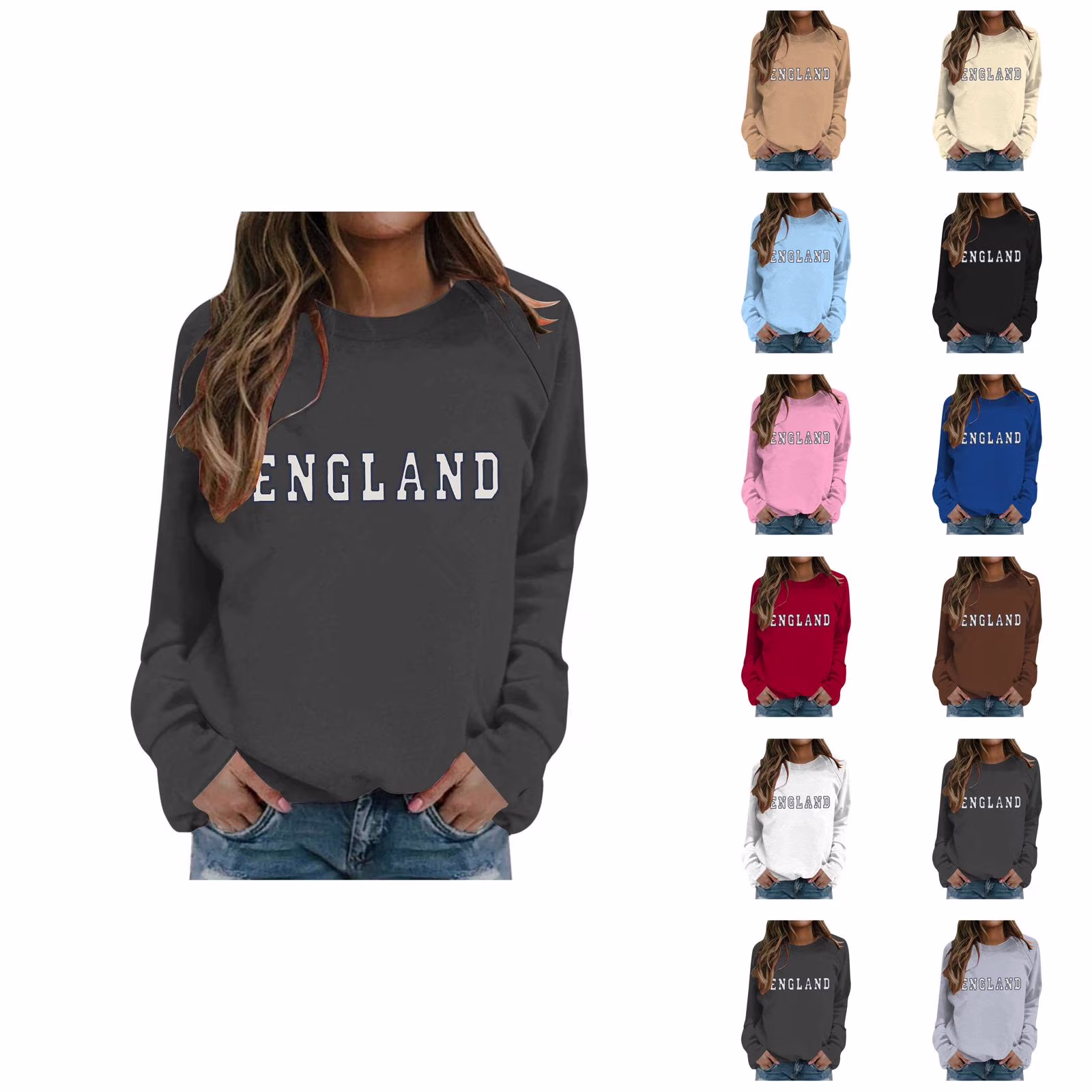 Women's Fashionable British Style Letter Printed Round Neck Long Sleeved Casual Sports Sweatshirt (1) Hooded Sweatshirt