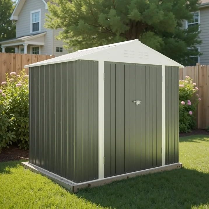 Greesum 5×3 FT Outdoor Storage Shed, Metal Storaged Sheds Without Floor, Tool Sheds with Lockable Doors and Sloping Roof for Garden, Patio, Backyard