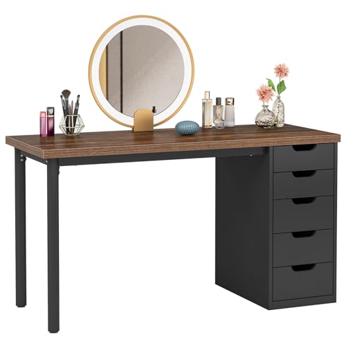 Tribesigns 47 inches Vanity Desk with 5 Drawers, Rustic Brown Makeup Vanity Table Dressing Table with Storage, Modern Simple Computer Desk for Women