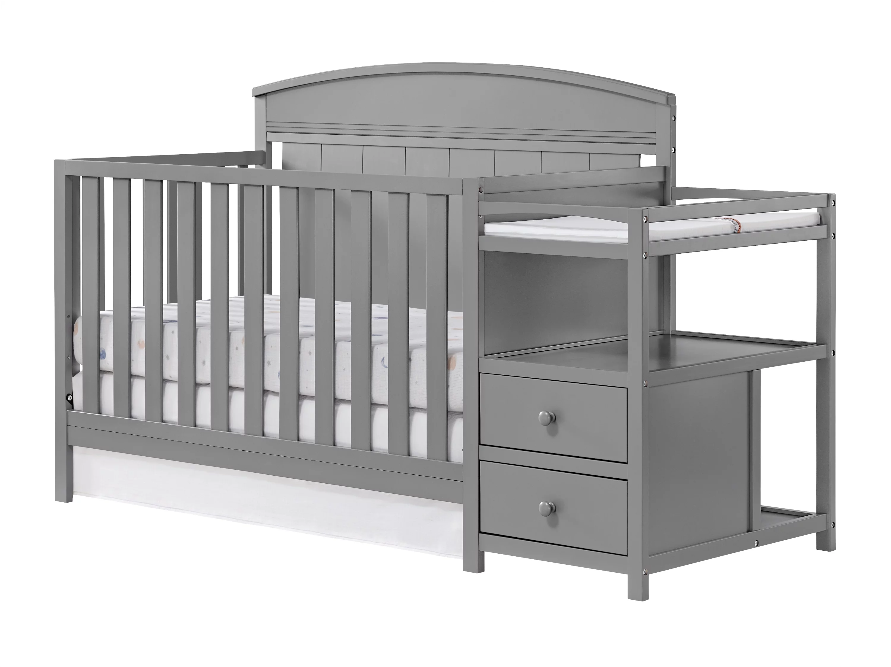 Oxford Baby Pearson 4-in-1 Convertible Crib & Changing Station, Dove Gray, GREENGUARD Gold Certified, Wooden Crib