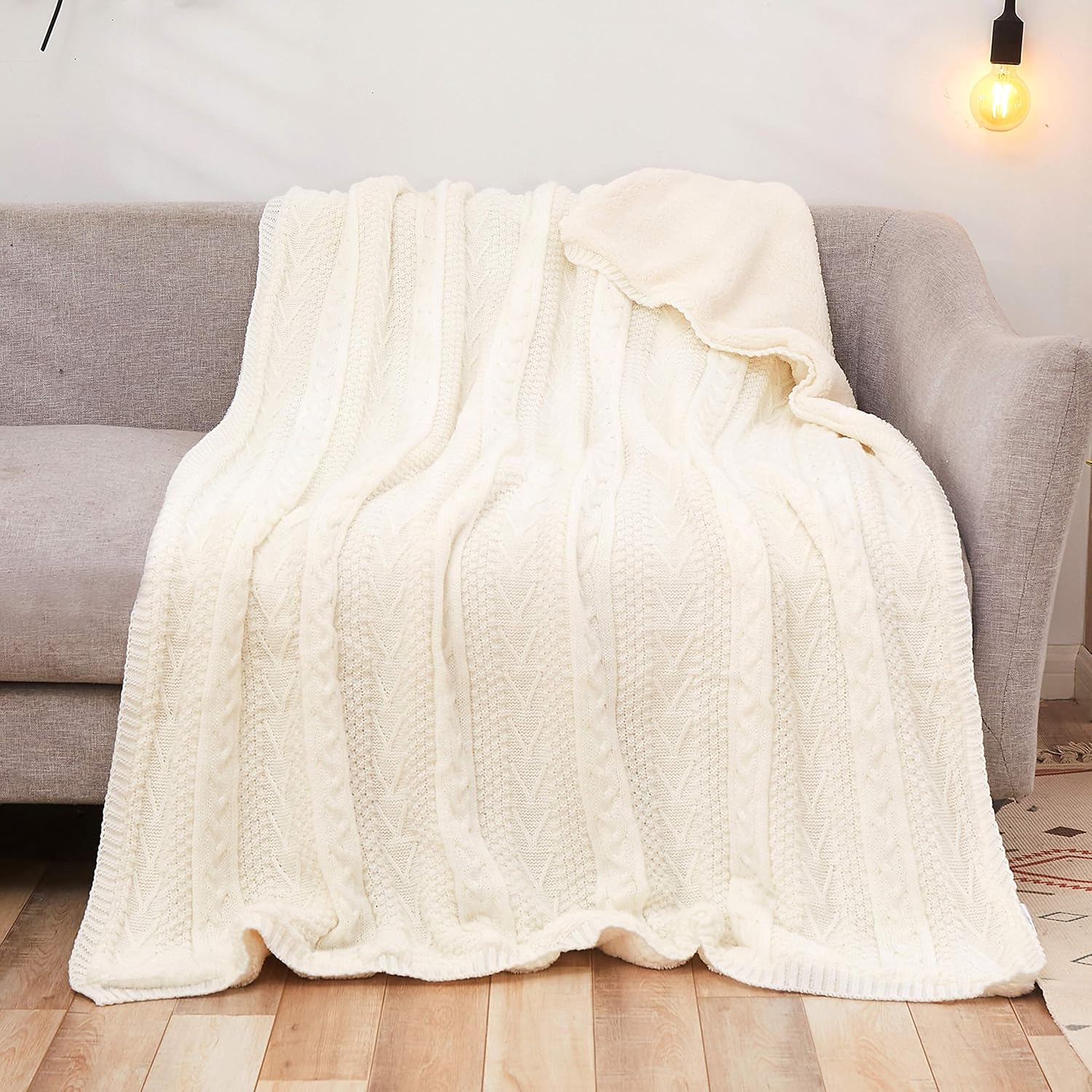 Cable Knit Sherpa Throw Blanket
