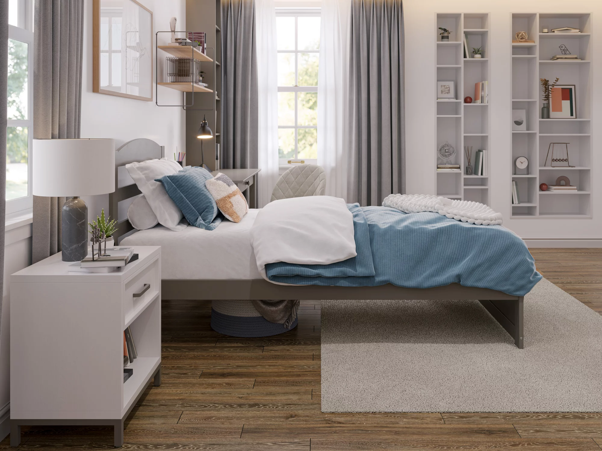 AFI Warren 14" Twin XL Wood Platform Bed Frame with Headboard and Footboard, Grey