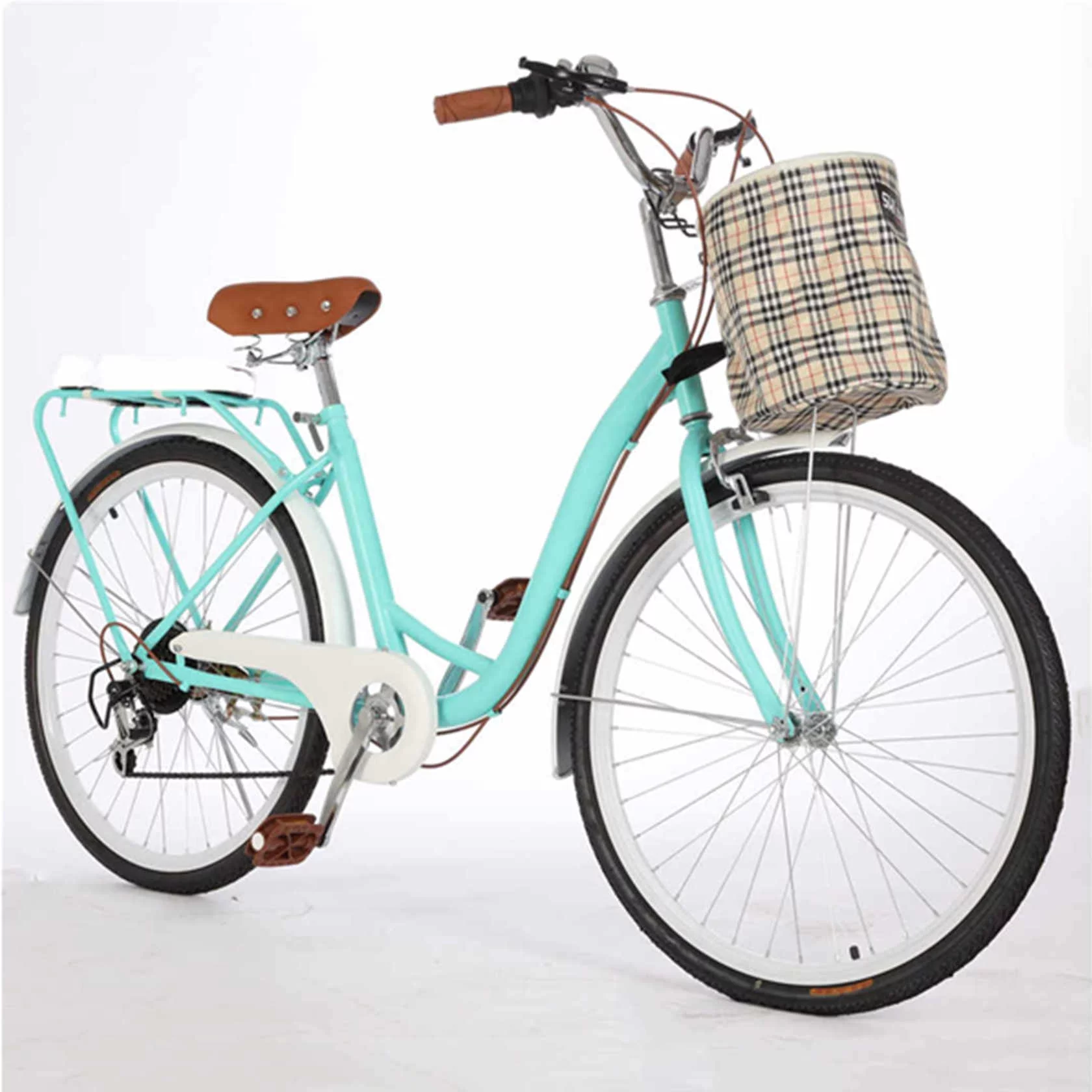 Dinling 24-Inch Beach Cruiser Bike for Women,Shimano 7 Speed,Green