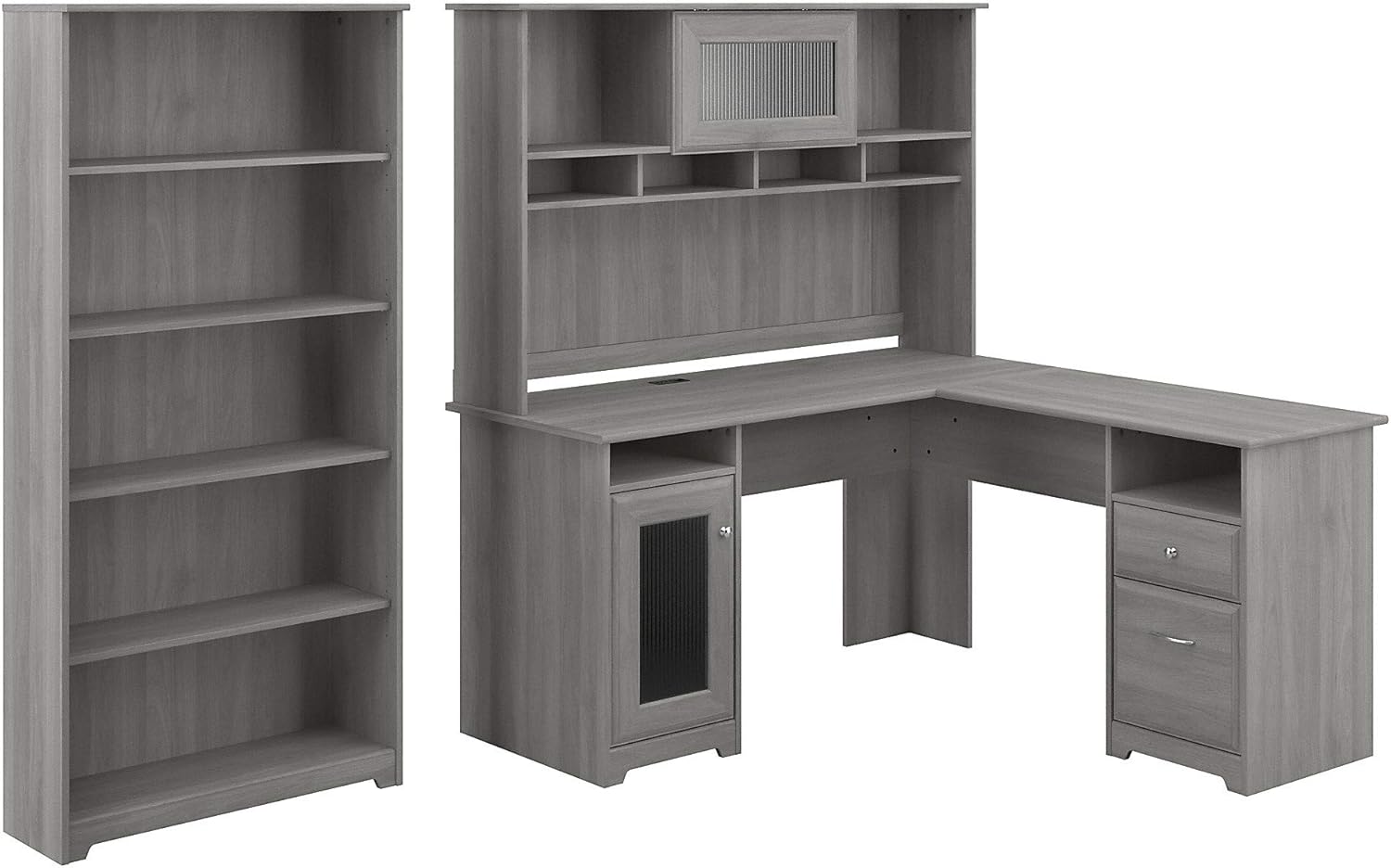 Bush Furniture Cabot L Shaped Desk with Hutch and 5 Shelf Bookcase