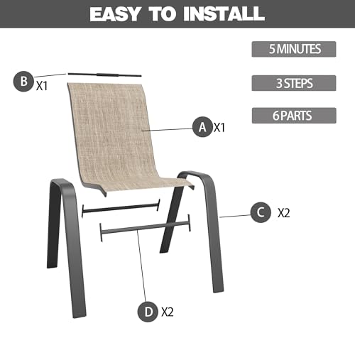 Patio Chairs Set of 6, Stackable Outdoor Dining Chairs for All Weather Textilene Fabric & Metal Frame, Outdoor Chairs Set for Backyard Deck Garden