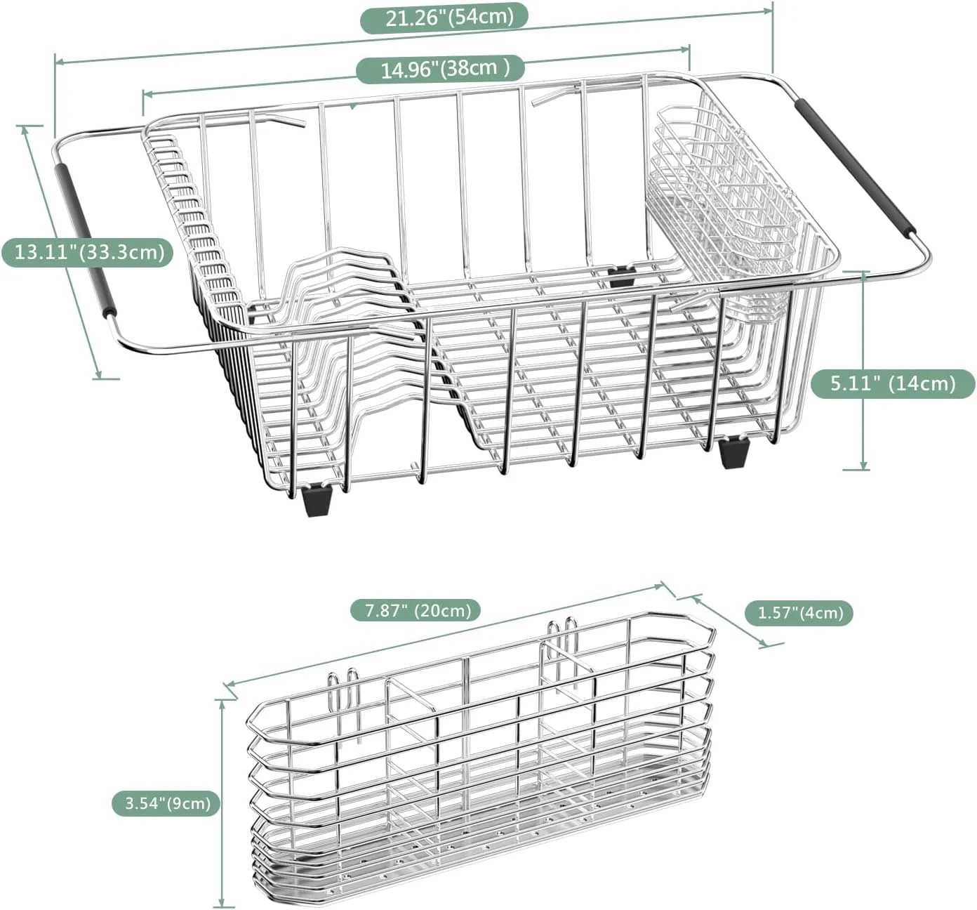 Dish Drying Rack in-Sink, 304 Stainless Steel Dish Drainer with Stainless Steel Silverware Holder Over Inside Sink-Adjustable