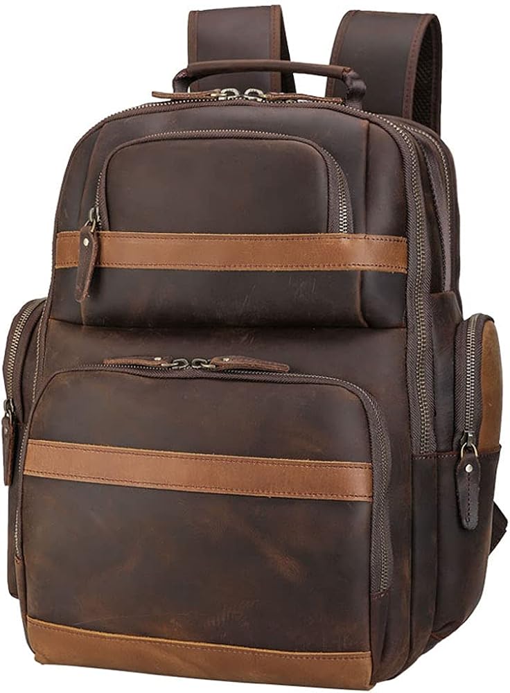 TIDING Men's Vintage Leather Backpack 15.6 Laptop Bag Large Capacity Business Travel Hiking Shoulder Daypacks