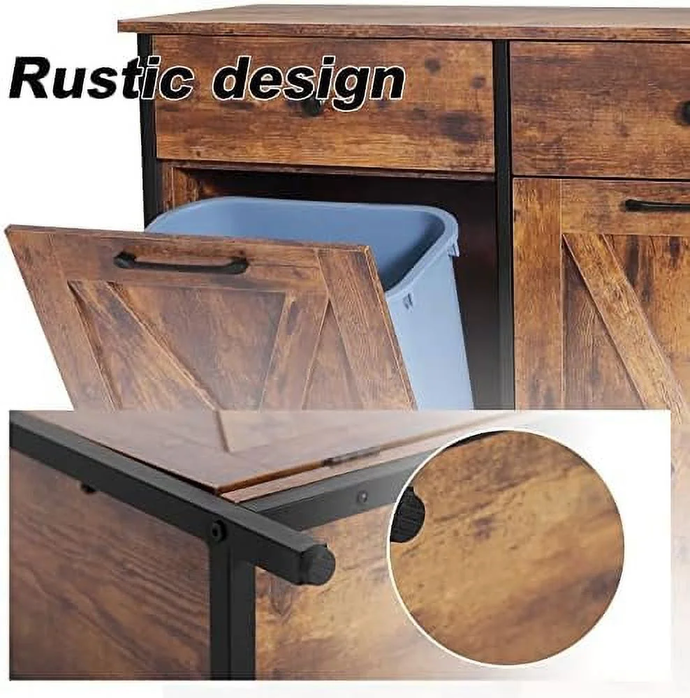 CCBIUOMBO Double Kitchen Trash Cabinets Two Tilt Out Trash Cabinets with Solid Hideaway Drawers Free Standing Wooden Kitchen  Recycling Cabinet