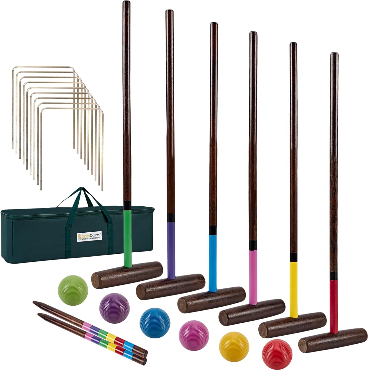 SpexDarxs Six Player Croquet Set, 28‘’ Croquet Set with Premium Wooden Mallets|Colored Balls|Wickets|Stakes|Carrying Bag