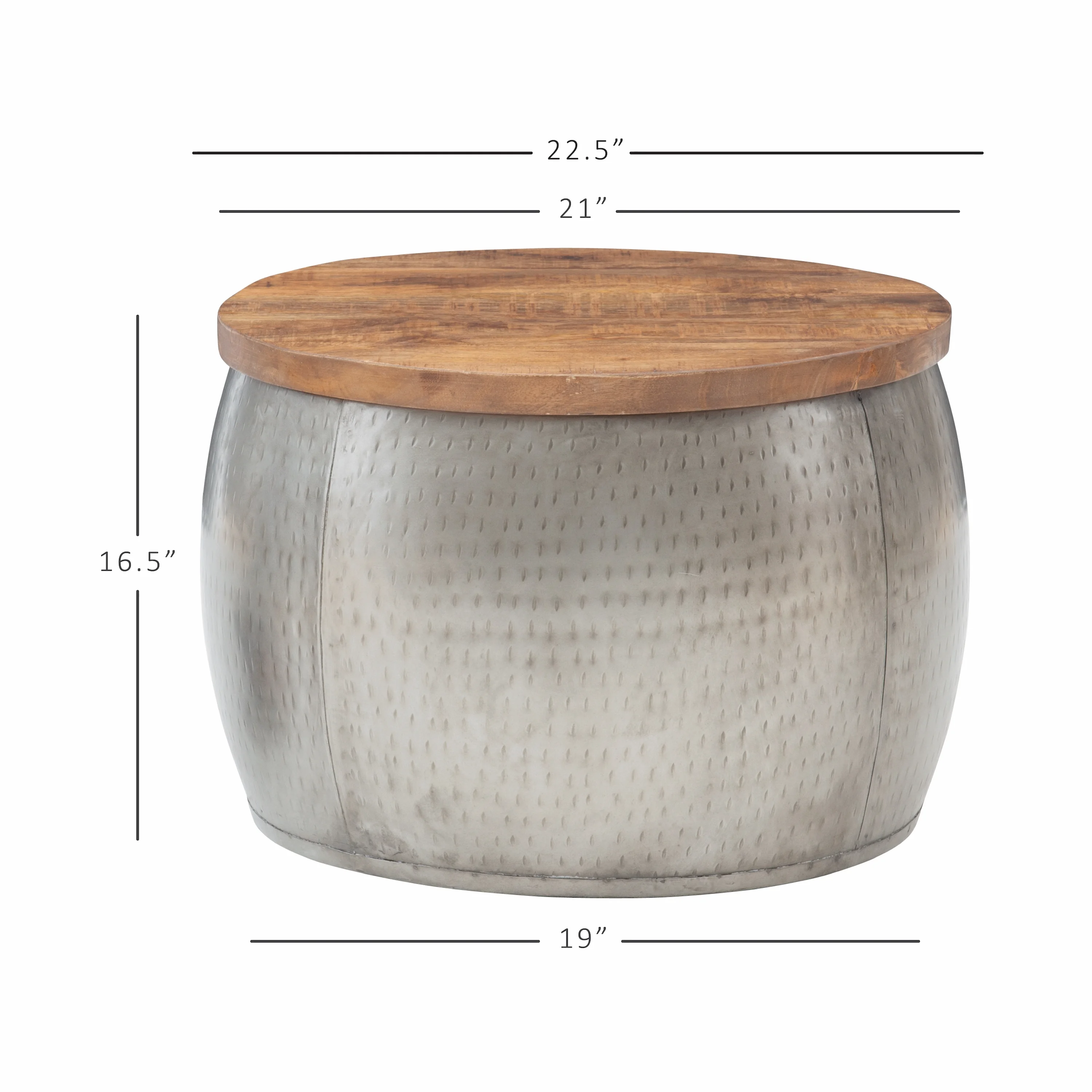 Powell Wesmar Metal Indoor Drum Accent Table with Storage, 16" Tall, Pewter