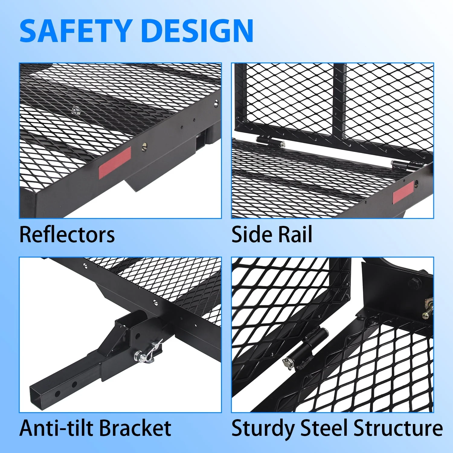 KOJEM Hitch Cargo Carrier Rack Folding Ramp Hitch Mounted 500LBS Weight Capacity