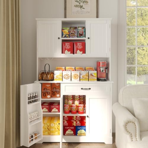 Gizoon 67.7" Kitchen Pantry Cabinet with Microwave Shelf Tall Coffee Bar Cabinet with Storage Kitchen Hutch with Countertop for Dining Room and Craft