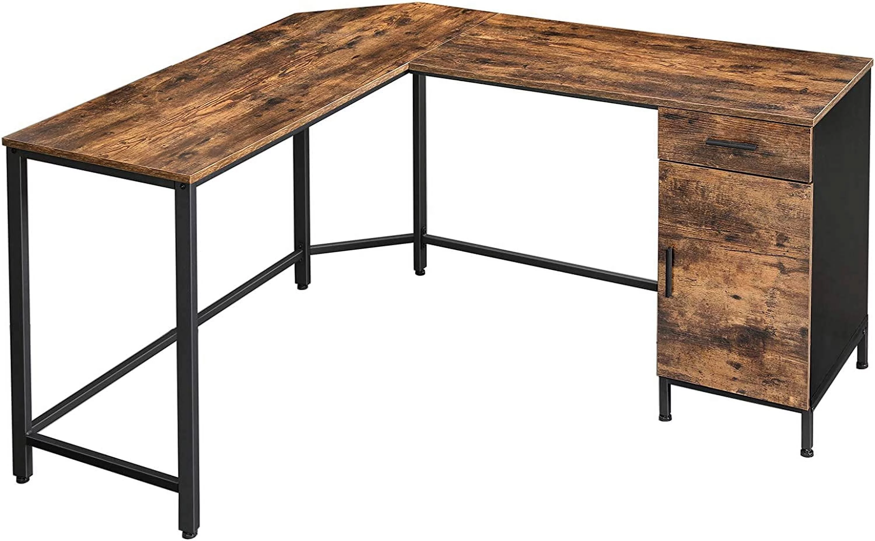 L-Shaped Computer Desk with Cabinet and Drawer  Corner Desk  Study   Office  Space-Saving  Steel  Industrial  53.9 x 59.1 x 29.5 Inches  Rustic Brown