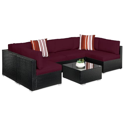 Best Choice Products 7-Piece Modular Outdoor Sectional Wicker Patio Conversation Set w/ 2 Pillows, Coffee Table, Cover Included - Gray/Navy