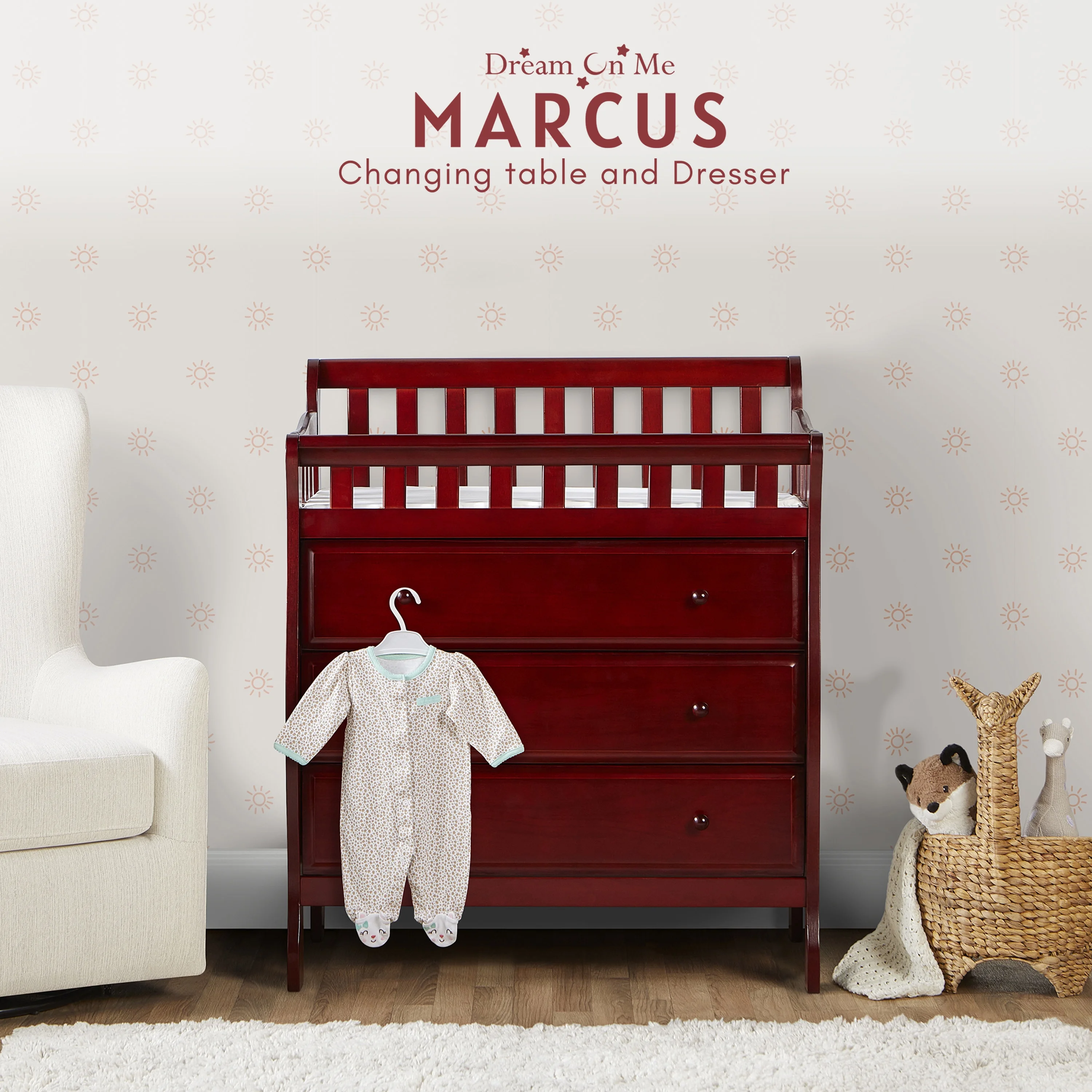 Dream On Me Marcus Changing Table And Dresser, Cherry