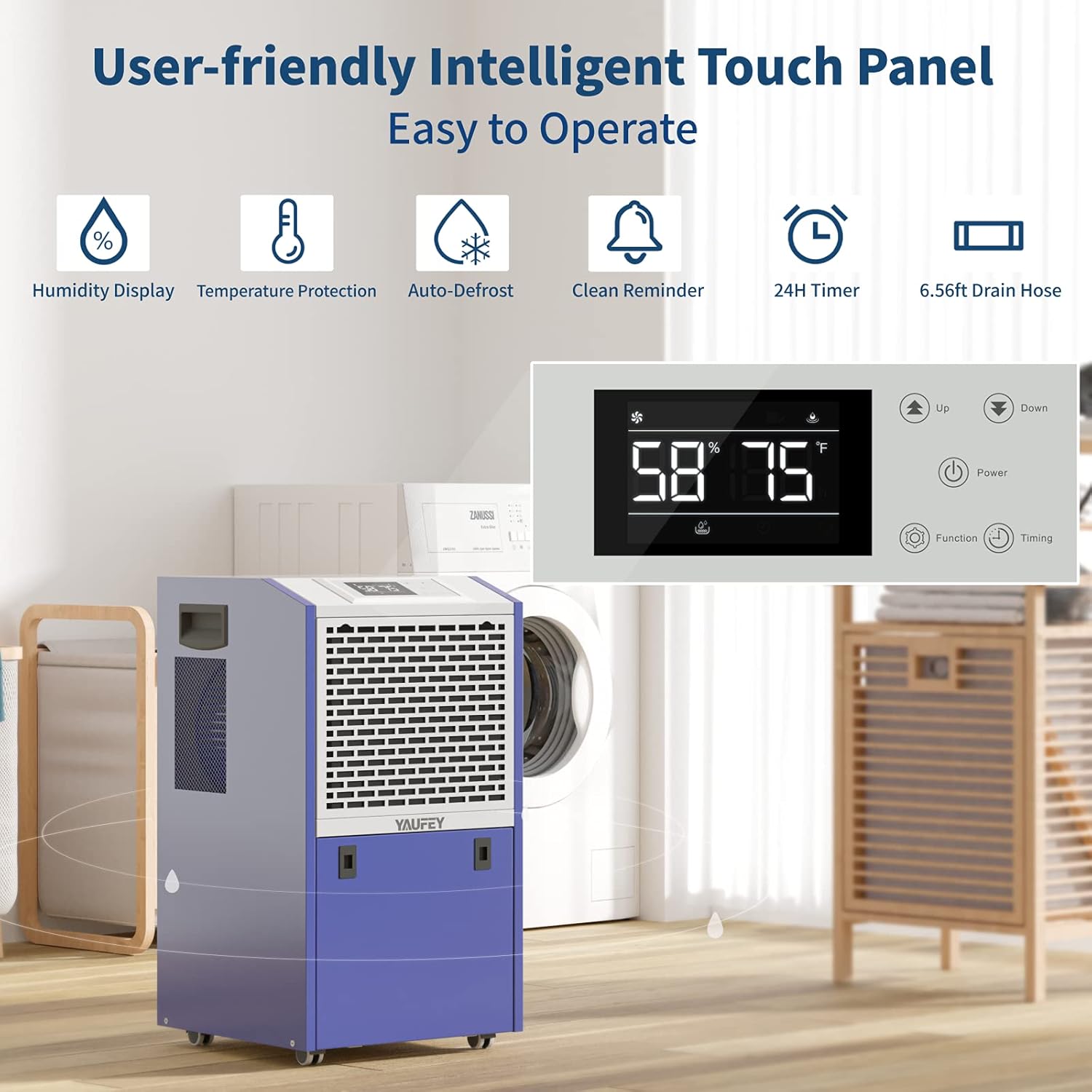 Yaufey 155 Pints Dehumidifier with Drain Hose, Commercial Dehumidifier for Large Basement, Industrial or Commercial Space, Auto Defrost