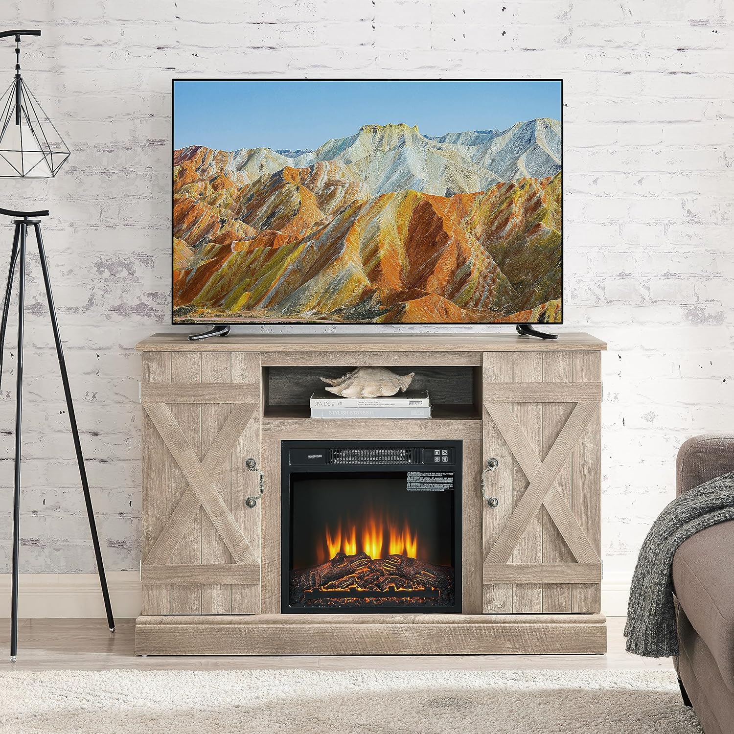 LANTRO JS Electric Fireplace TV Stand Tv Stands for Living Room with Fireplace Entertainment Center with Fireplace with 18inch Fireplace Insert for