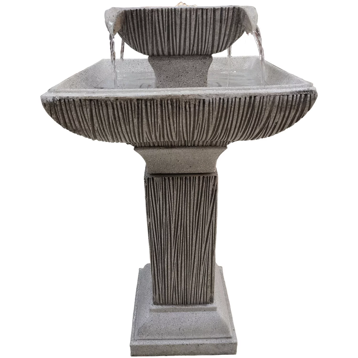 Hanover 26-In. 2-Tier Pedestal Indoor or Outdoor Garden Fountain with LED Lights for Patio, Deck, Porch, HAN026FNTN-01