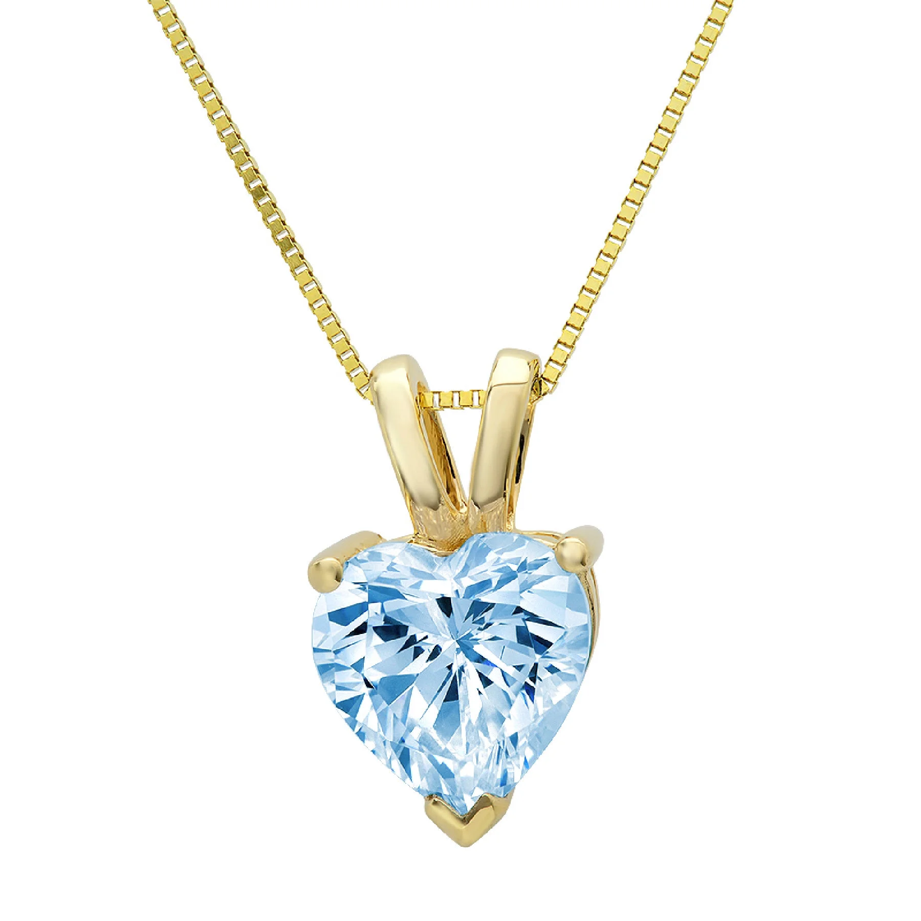 2.0 ct heart cut blue simulated diamond 18k yellow gold pendant + 18" gold chain