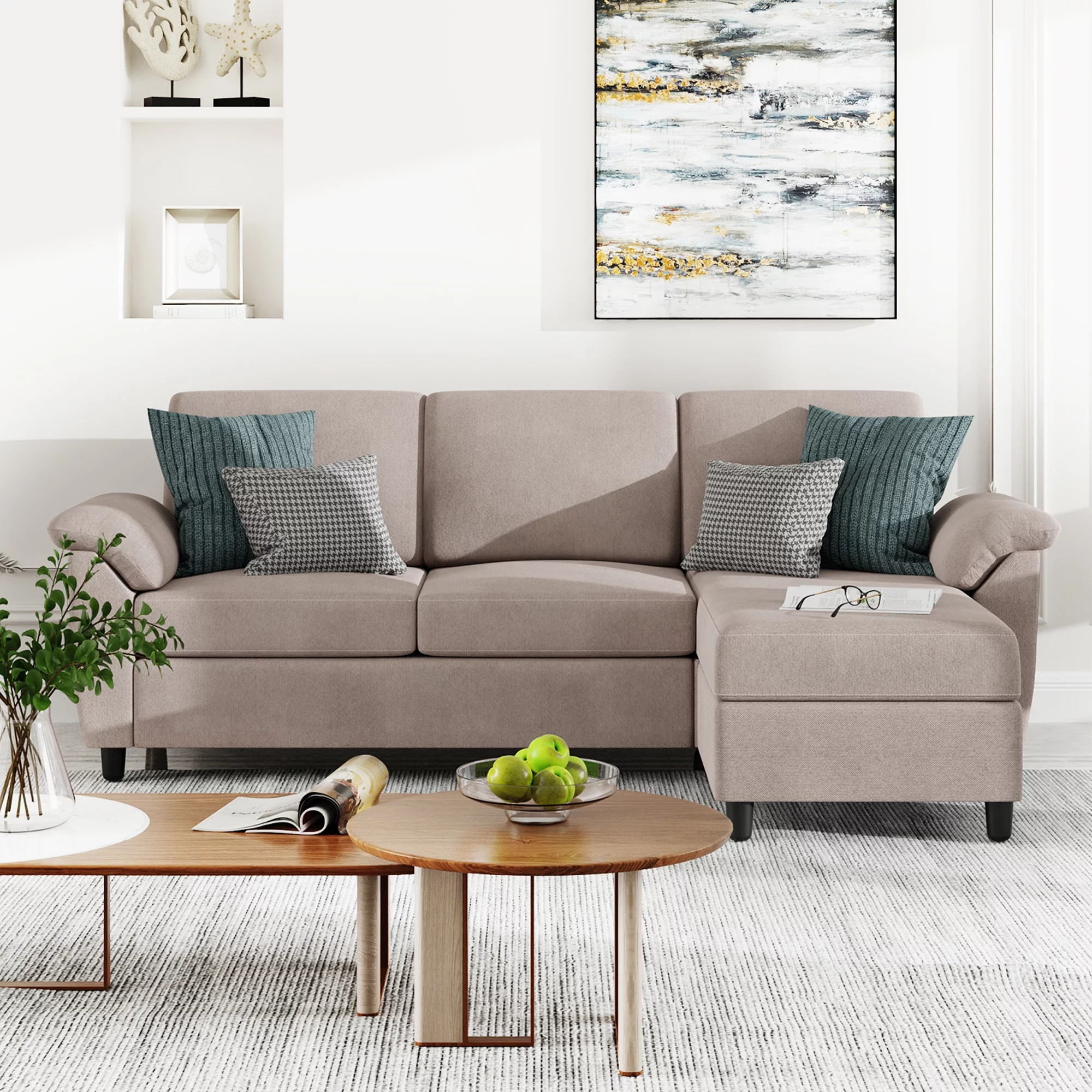Walsunny 79 Convertible Sectional Sofa Couch,Linen Fabric L Shaped Sofa with Removable Pillows Dark Gray