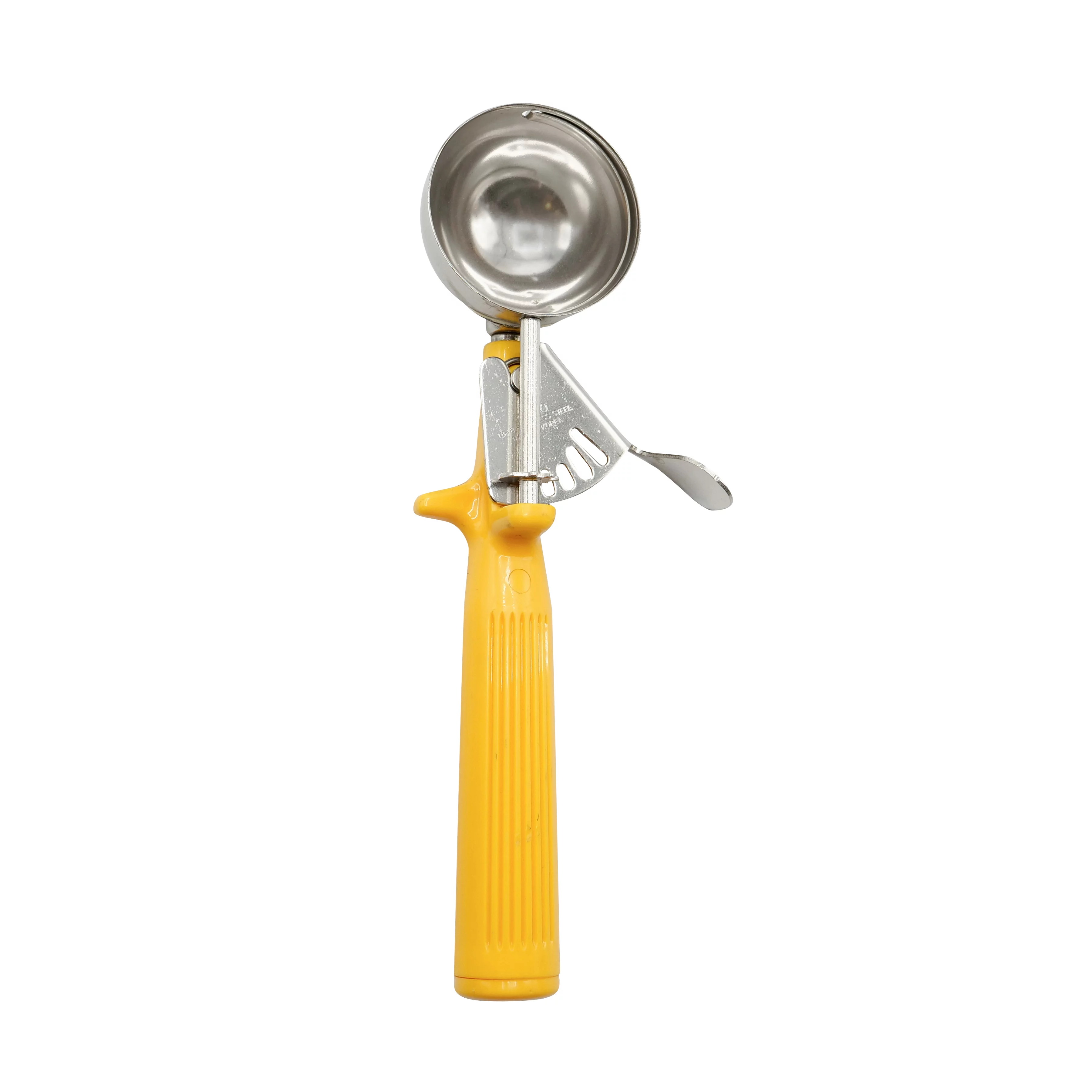 [3 Pack] Stainless Steel Ice Cream Scoop with Trigger Lever and Yellow Grip Handle - Aluminum Design Scooper for Cookie Scoop, Italian Ice, Sorbet