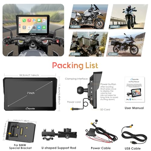 Carpuride W603 Motorcycle Carplay Screen, Wireless CarPlay & Android Auto for Moto, Remote Control，6.3" Waterproof Touchscreen, BT Trans