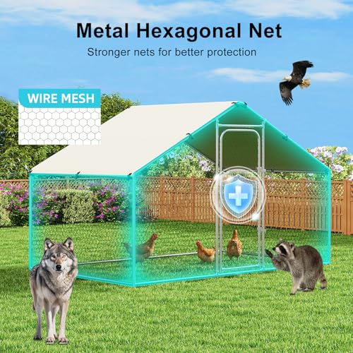 Chicken Coop Poultry Cage Large Metal Hen Run with Water-Resident Cover for Rabbit Duck House Outdoor Walk-in Chicken Pen for Yard