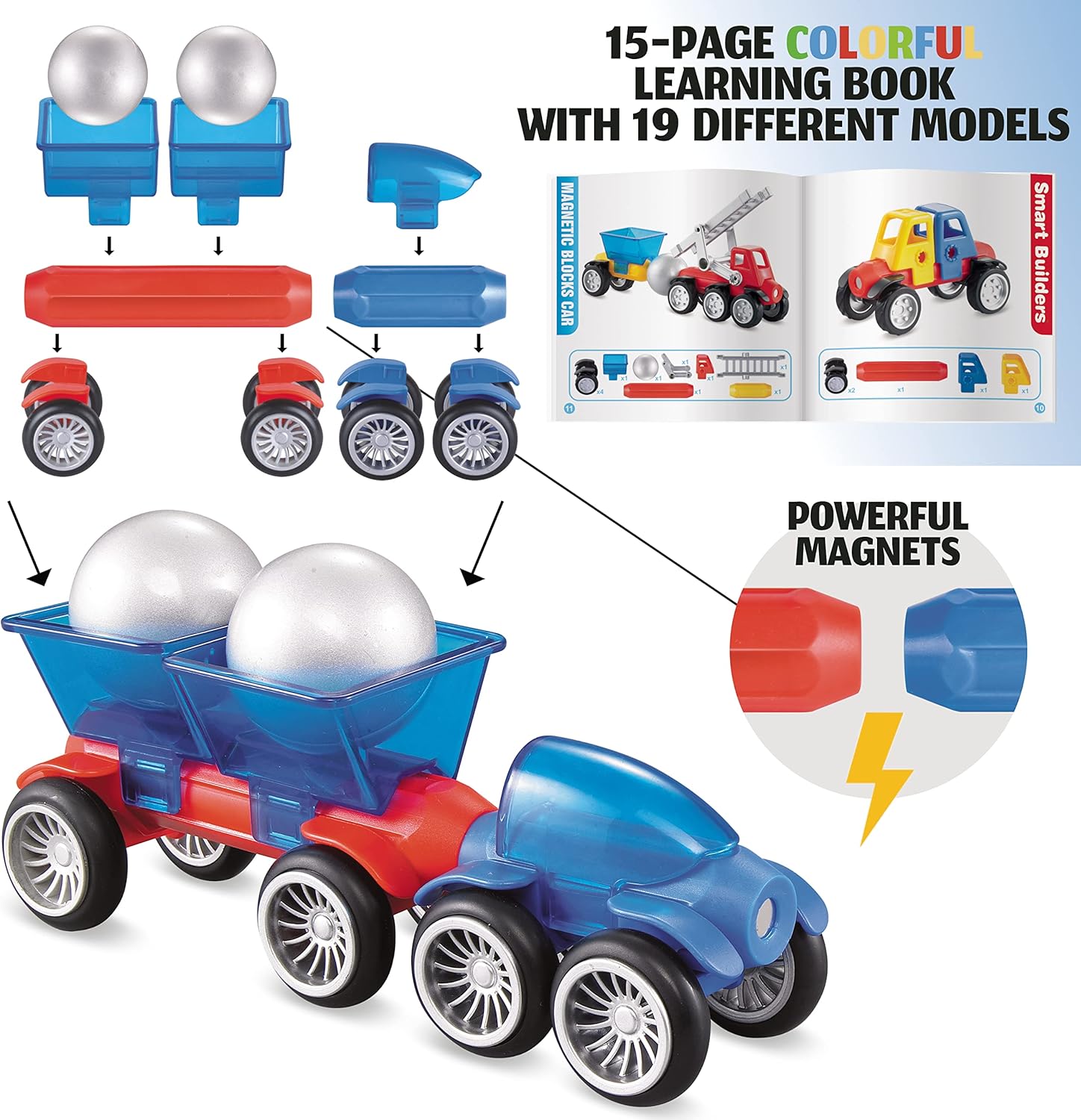 Cars Magnetic Building Blocks, New Shapes for Creating Endless Colorful Builder Trucks Including Play Mat, Selected Construction Signs Road