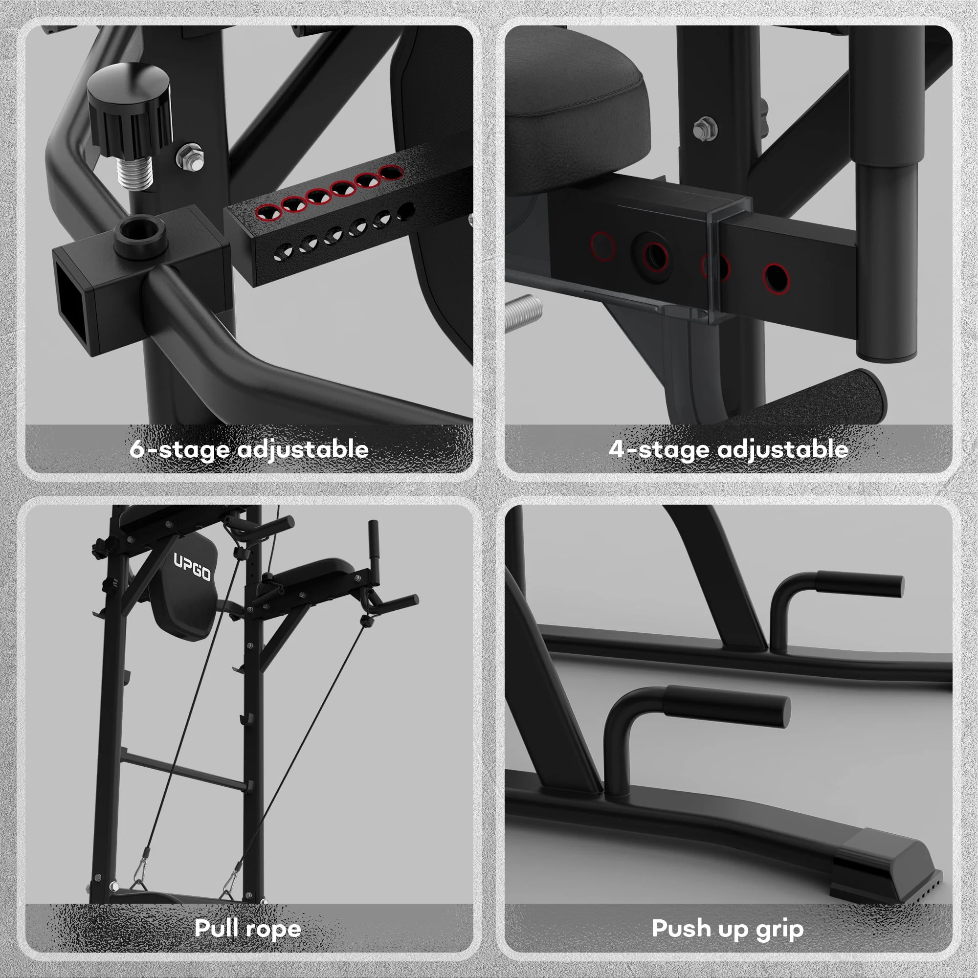 UPGO Adjustable Power Tower 400lbs Max Weight Dip Station Pull up Bar Power Rack Push up Resistance Band for Home Gym Strength Training Workout