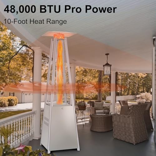 Hykolity Pyramid Patio Heater, 48000 BTU Glass Tube Propane Patio Heater with Wheels and Cover, Outdoor Propane Heaters for Patio, Backyard, Garden