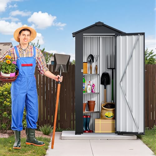 NicBex 6×5 Resin Outdoor Storage Shed with Floor & Window– All-Weather Lockable Small Tool Shed