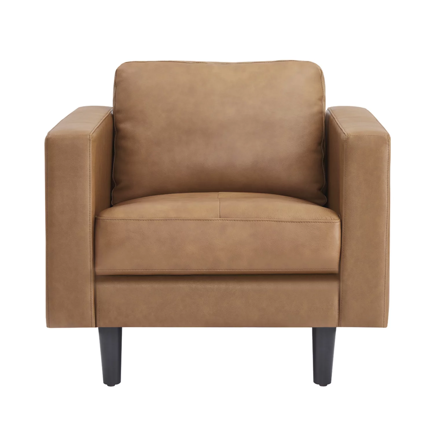 Naomi Home Marisa Top Grain Genuine Leather Mid-Century Sofa Set of 3, Chair/Loveseat/Sofa, Tan