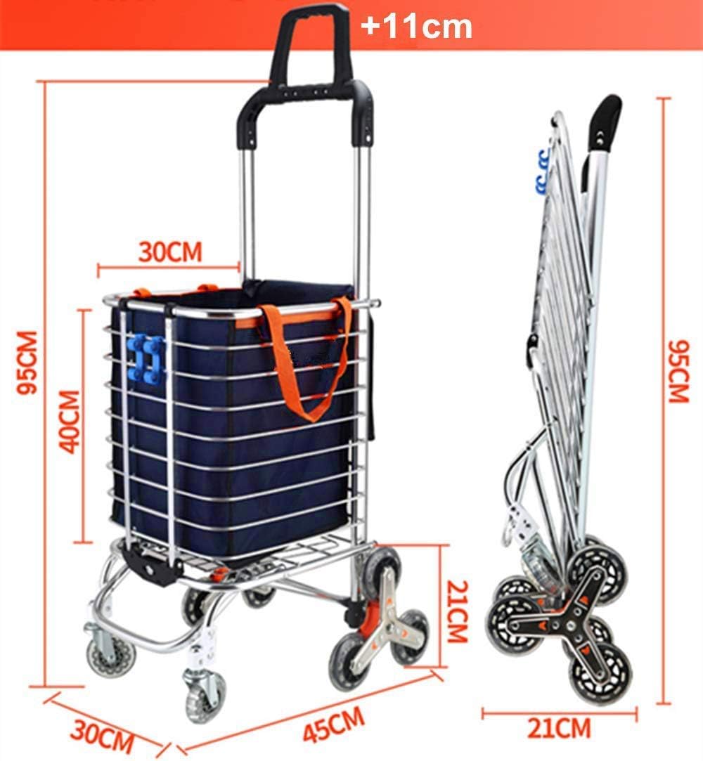 Portable Shopping Cart Folding Grocery Utility Climb Stair Cart with Rolling Swivel Wheels and Waterproof Removable Canvas Bag - Navy Blue
