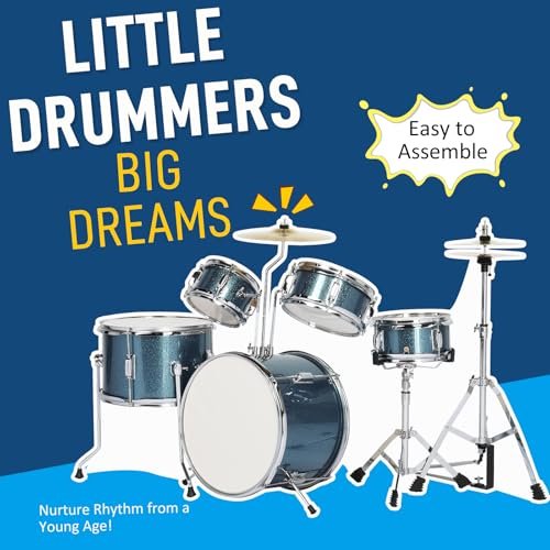 Ktaxon 5-Piece Complete Junior Drums Set, 14 Inch Beginners Drum Kit with Throne Stool, Pedal & Drumsticks, Kids Drums Musical Instruments W/Cymbal
