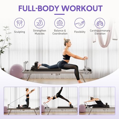 Foldable Pilates Reformer Machine for Home Gym, Wider Pilates Reformer with Spings, Adjustable Pilates Equipment for Women