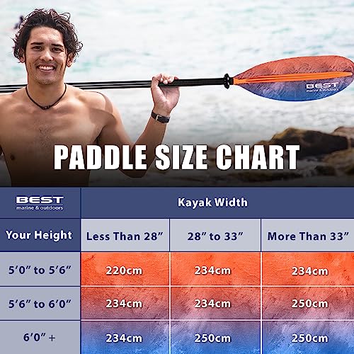 Best Marine and Outdoors Kayak Paddle, Carbon Fiber Shaft & Fiberglass Reinforced Polypropylene Blades, 220cm, 234cm, 250cm