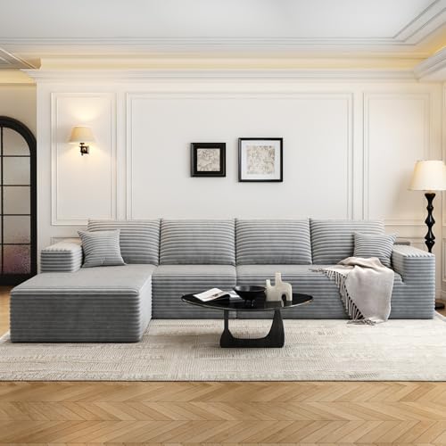 107.5" Cloud Modular Sectional Sofa with 1 Ottoman,Modern Minimalist Upholstered Couches, Comfort U Shaped Sofa for Living Room