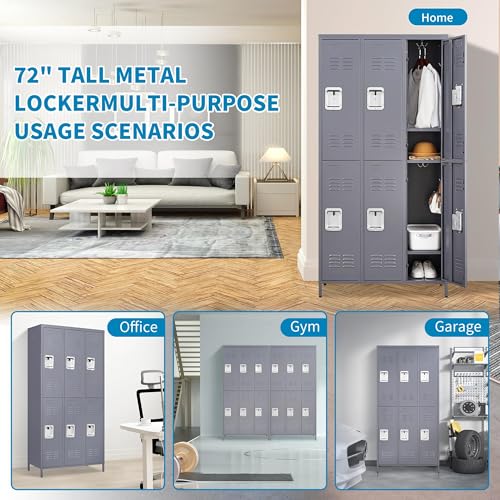 6 Doors Metal Lockers for Employees 72" H Storage Cabinet Lockable Locker with Shelves Steel Storage Locker for Gym School Office Home Requires