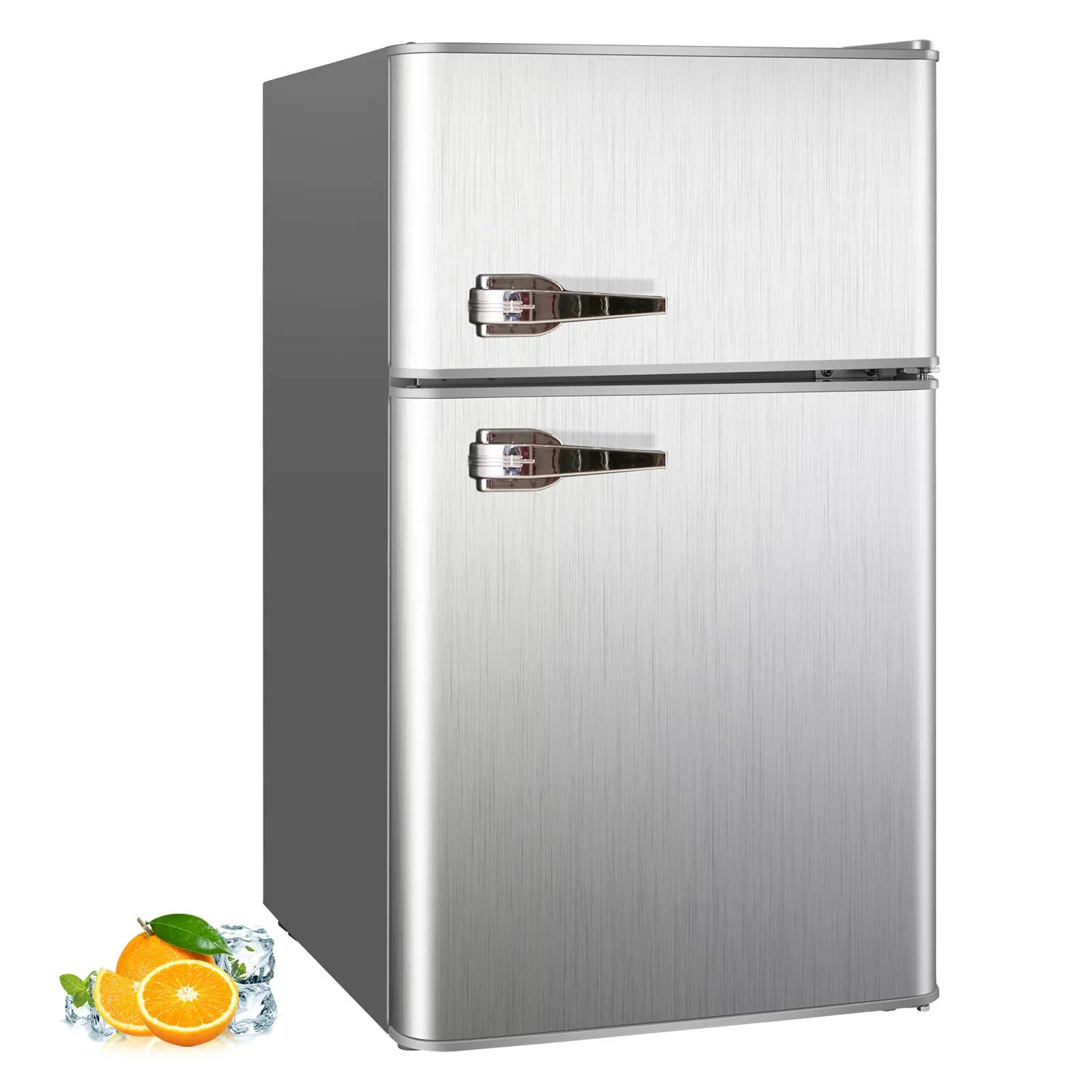 3.2 Cu.ft Compact Refrigerator Double Door Mini Fridge with Top Door and Removable Glass Shelves, Beverage and Food Storage Cooler for Office