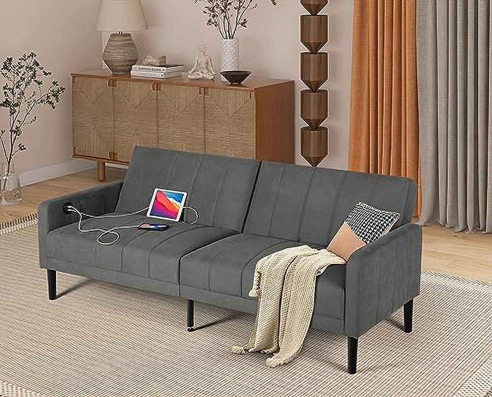 xrboomlife Mid-Century Modern Button Tufted Upholstered Sofa Couch w/ 2 USB Charging Ports  Fabric Love Seats for Small Space  Living Room  Apartment