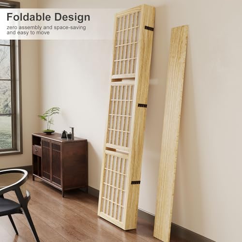 Room Divider, 66.9Inch Tall Japanese Shoji Style Folding Wood Screen with Double Hinges for Home Office Bedroom Hotel Decoration (4Panels, Black)