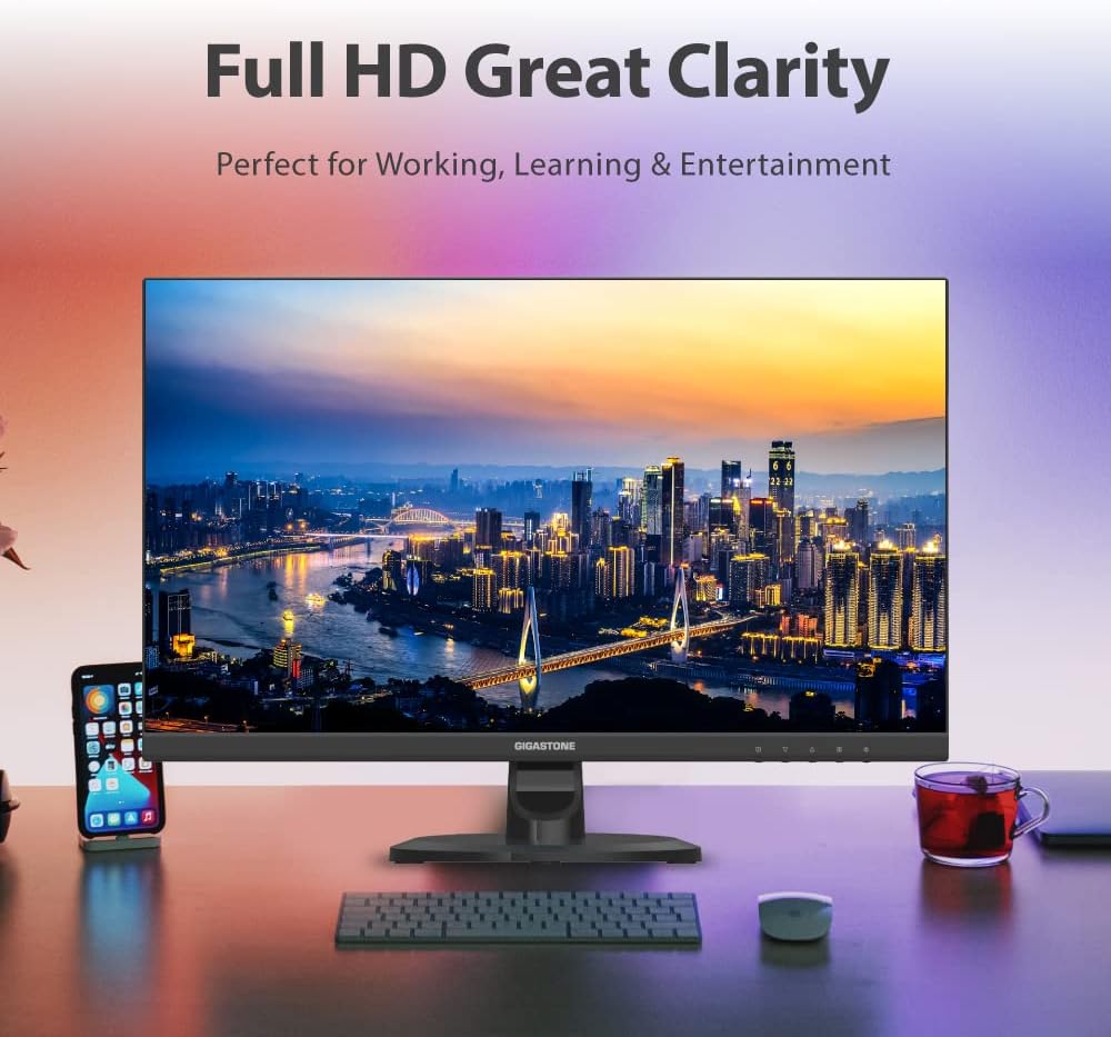Gigastone 27 inch IPS LED Back Light Monitor 3-Pack 75Hz FHD 1920 x 1080, 178° Wide View Frameless, Triple Monitor, 5ms, Built-in Speakers