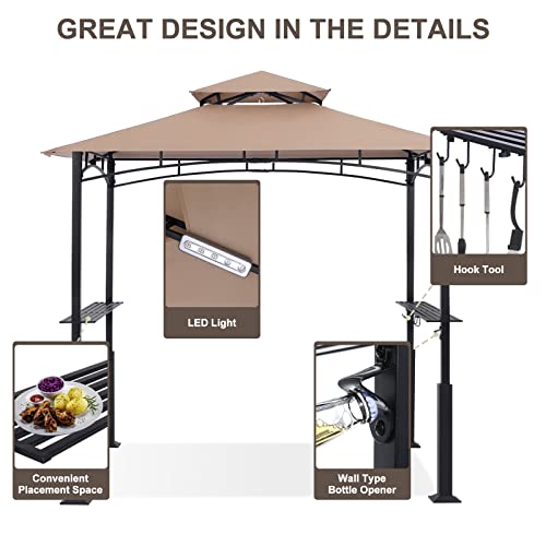 ABCCANOPY 8x5 Grill Gazebo - Outdoor BBQ Canopy Shelter with Led Light for Patio Backyard Grilling (Dark Gray)
