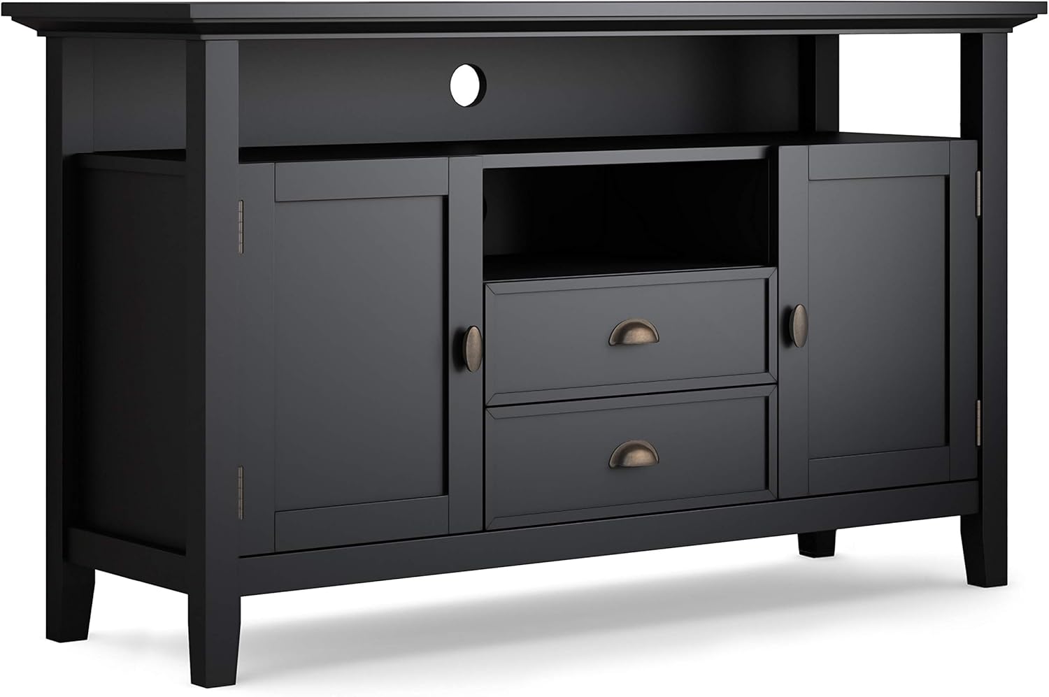SIMPLIHOME Redmond SOLID WOOD Universal TV Media Stand, 72 inch Wide , Farmhouse Rustic, Living Room Entertainment Center