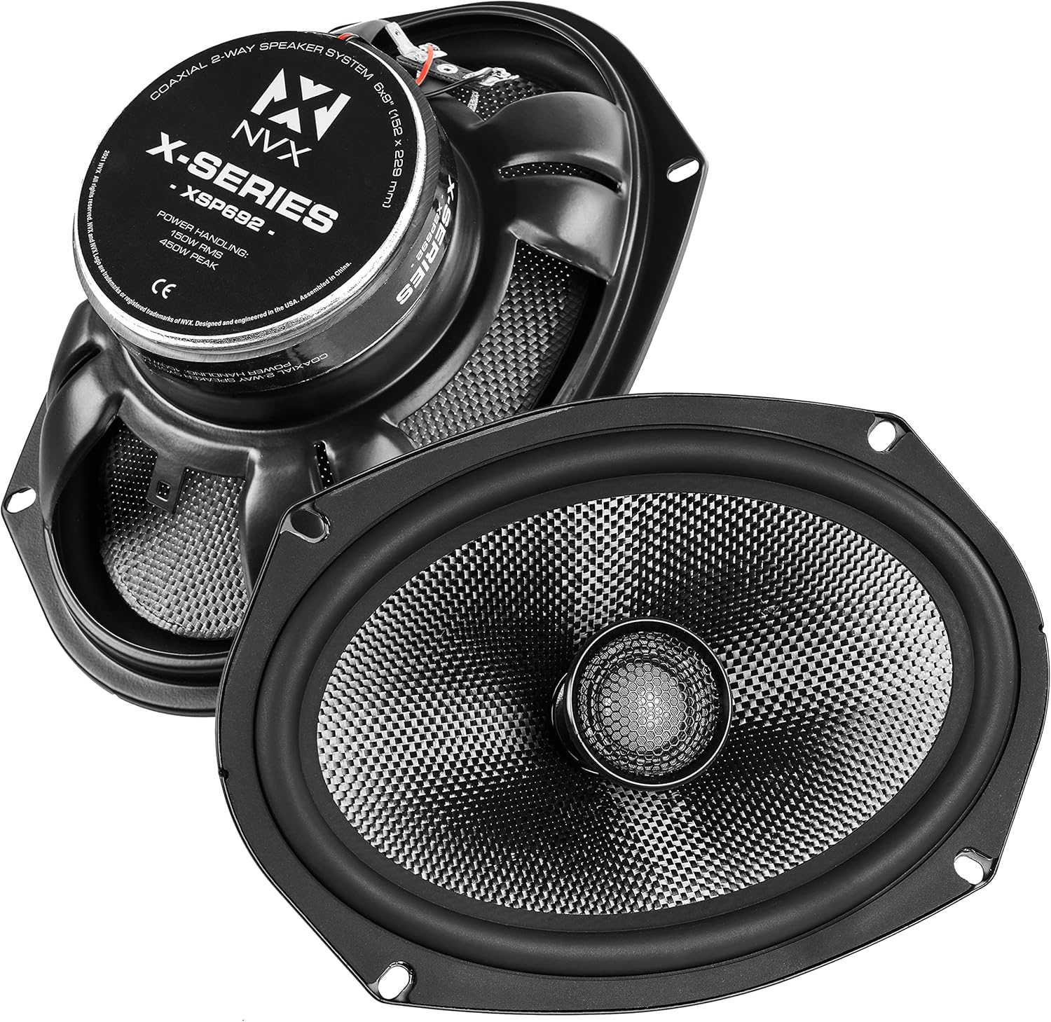 NVX XSP692 900W Peak (300W RMS) X-Series 6"x9" 2-Way Coaxial Speakers with Carbon Fiber Cones and 1" Silk Dome Tweeters (Pair)