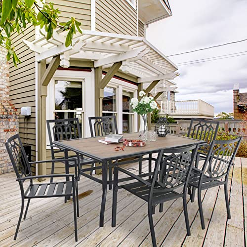PHI VILLA Stackable Wrought Iron Patio Dining Chairs - Set of 2 Black Outdoor Chair Bistro Metal Chairs, Support 300 LBS