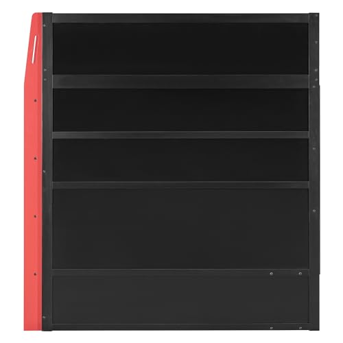 Modern Full Size Gaming Loft Bed with Built-in Desk and Storage Wardrobe, Wood Loft Bed Frame with Light Strip and 2 Drawers
