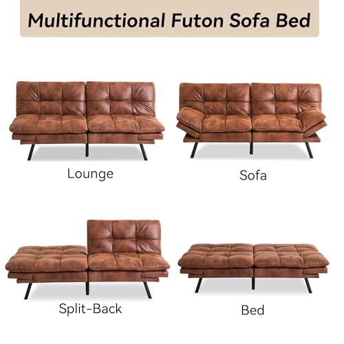 71" Convertible Futon Sofa,Faux Leather Futon Couch Bed,Sleeper Sofa Bed,Memory Foam Modern Folding Small Loveseat for Living Room,Office,Apartment